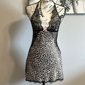 Victorias Secret Satin leopard lace open back slip